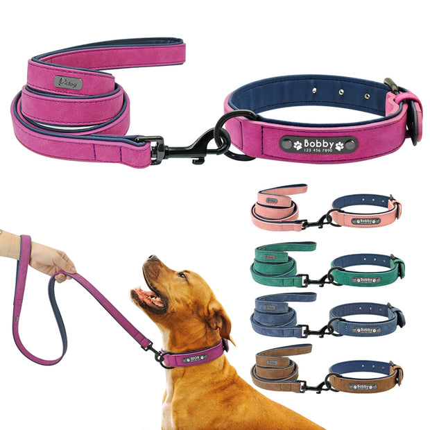 Personalized Leather Dog Collar & Leash