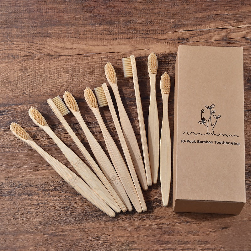 Biodegradable 10 Piece Bamboo Toothbrushes