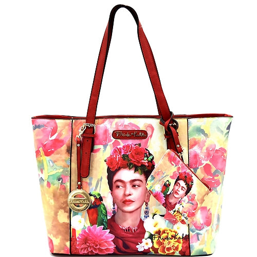 Authentic Frida Kahlo Flower Theme 2 Piece Shopper Tote