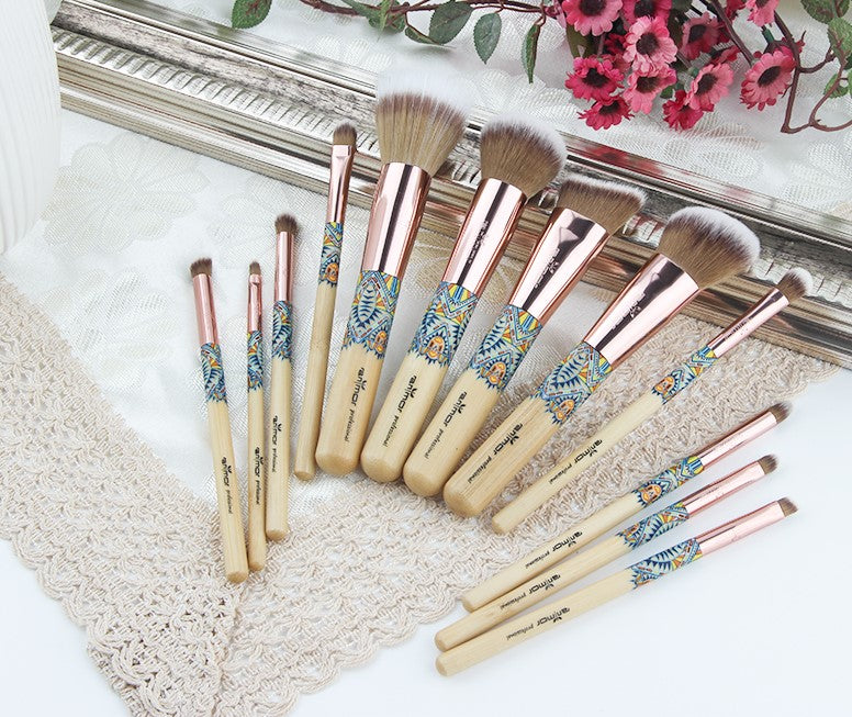 12 Piece Bamboo Professional Makeup Brush Set