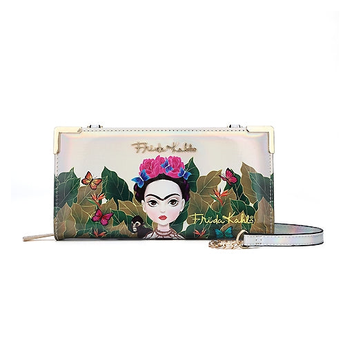Authentic Cartoon Version Hollogram Frida Kahlo Zipper Wallet With Strap